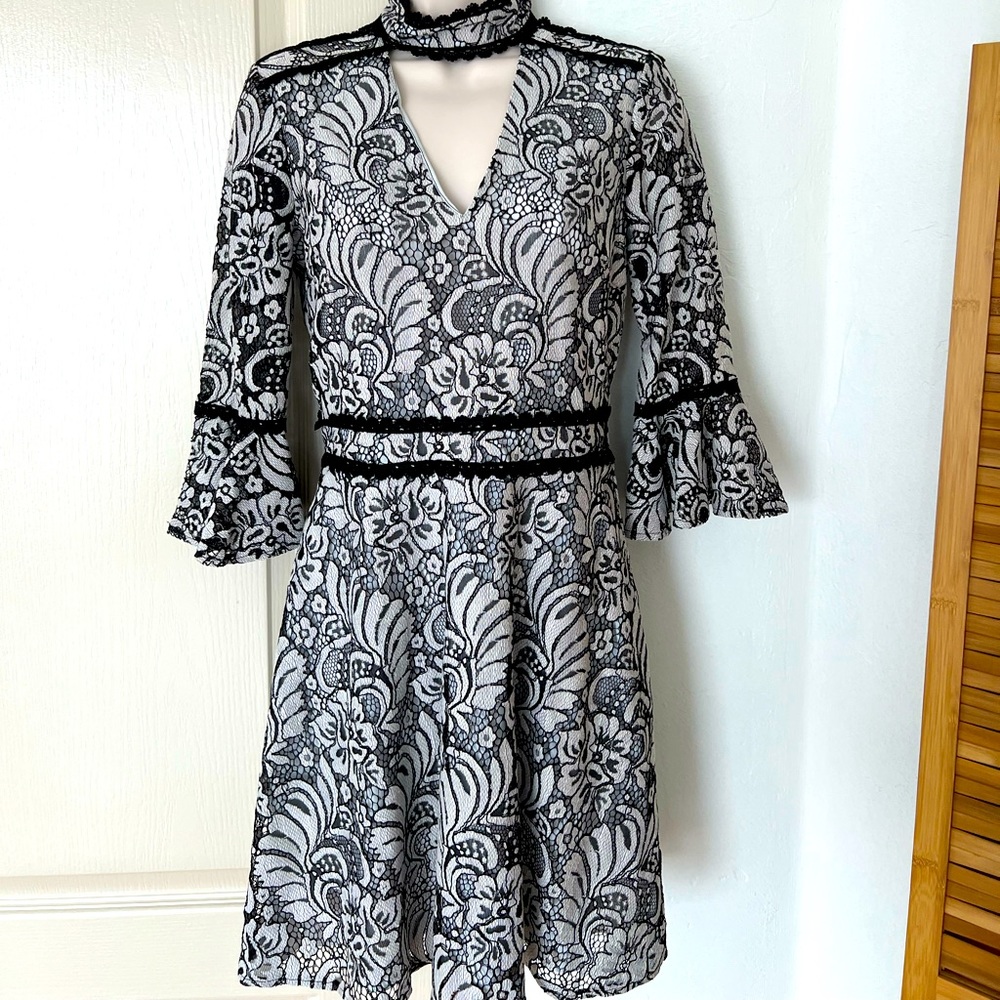 Beautiful ivory/black lace dress long sleeve.